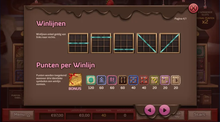 Describing win lines in Choco Deluxe.