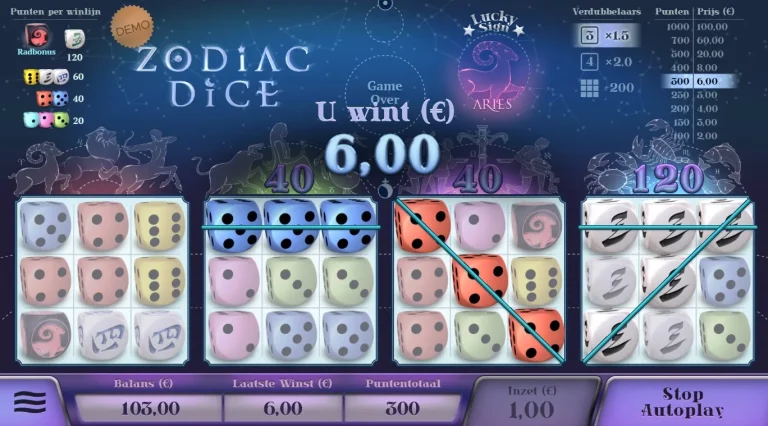 Scoring a win in Zodiac Dice from Air Dice.