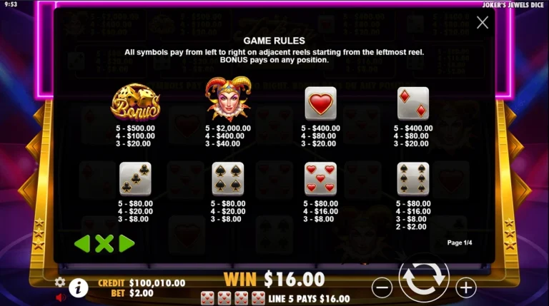 Gameplay of Joker's Jewel Dice.