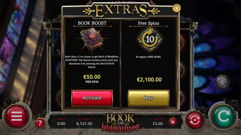 Buying a bonus round in Book of Bloodlines from Air Dice.