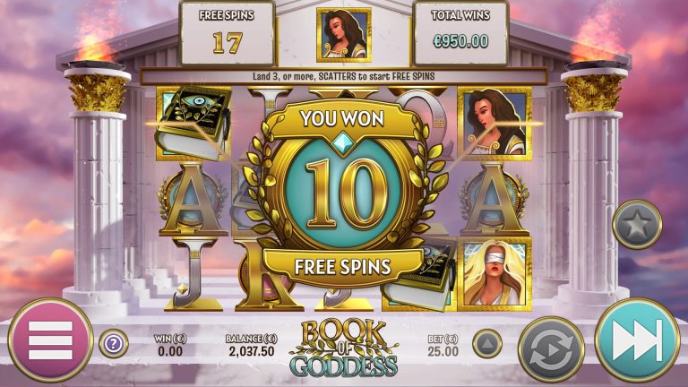 Scoring a bonus in Book of Goddess from Air Dice.