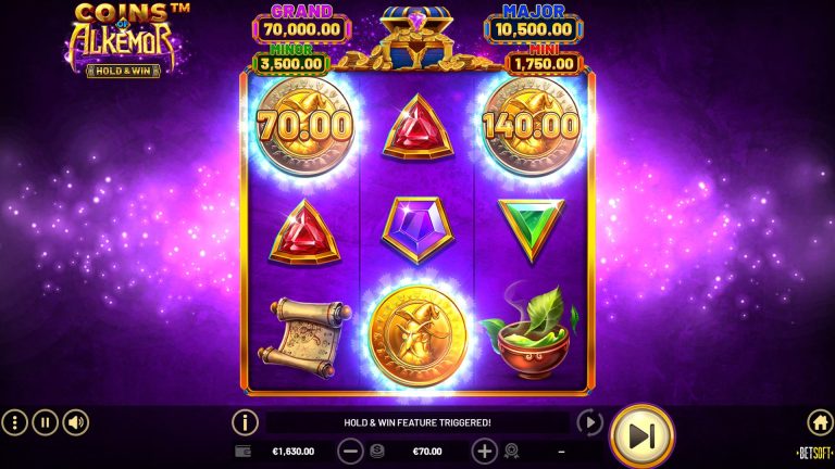 Scoring a win in Coins of Alkemor from BetSoft.