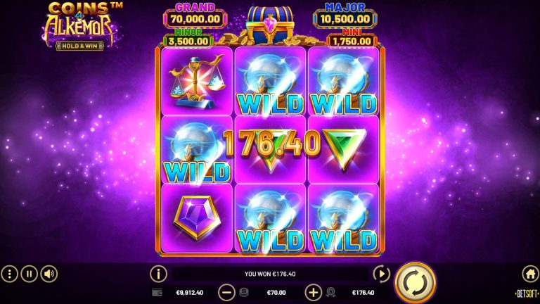 Scoring a win in Coins of Alkemor from BetSoft.