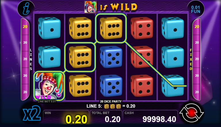 Scoring a win in 20 Dice Party from CT Interactive