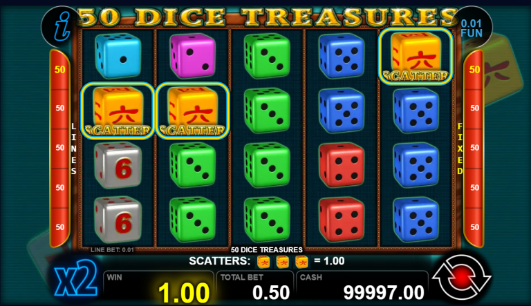 Scoring a win in 50 Treasures Dice from CT Interactive